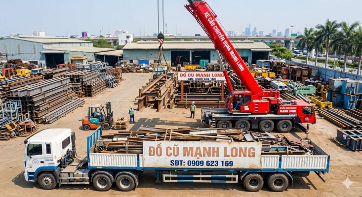 Xe Cau Chuyen Dung Manh Long Dang Boc Do Ket Cau Thep